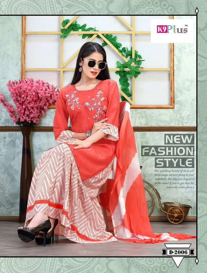 K9 Lilly Fancy Wear Heavy Rayon with Embroidery work Long Kurtis And Skirt With Dupatta Collection
