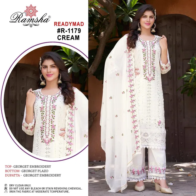 Ramsha R 1179 Cream And Black Georgette Readymade Suits Wholesale Price In Surat
