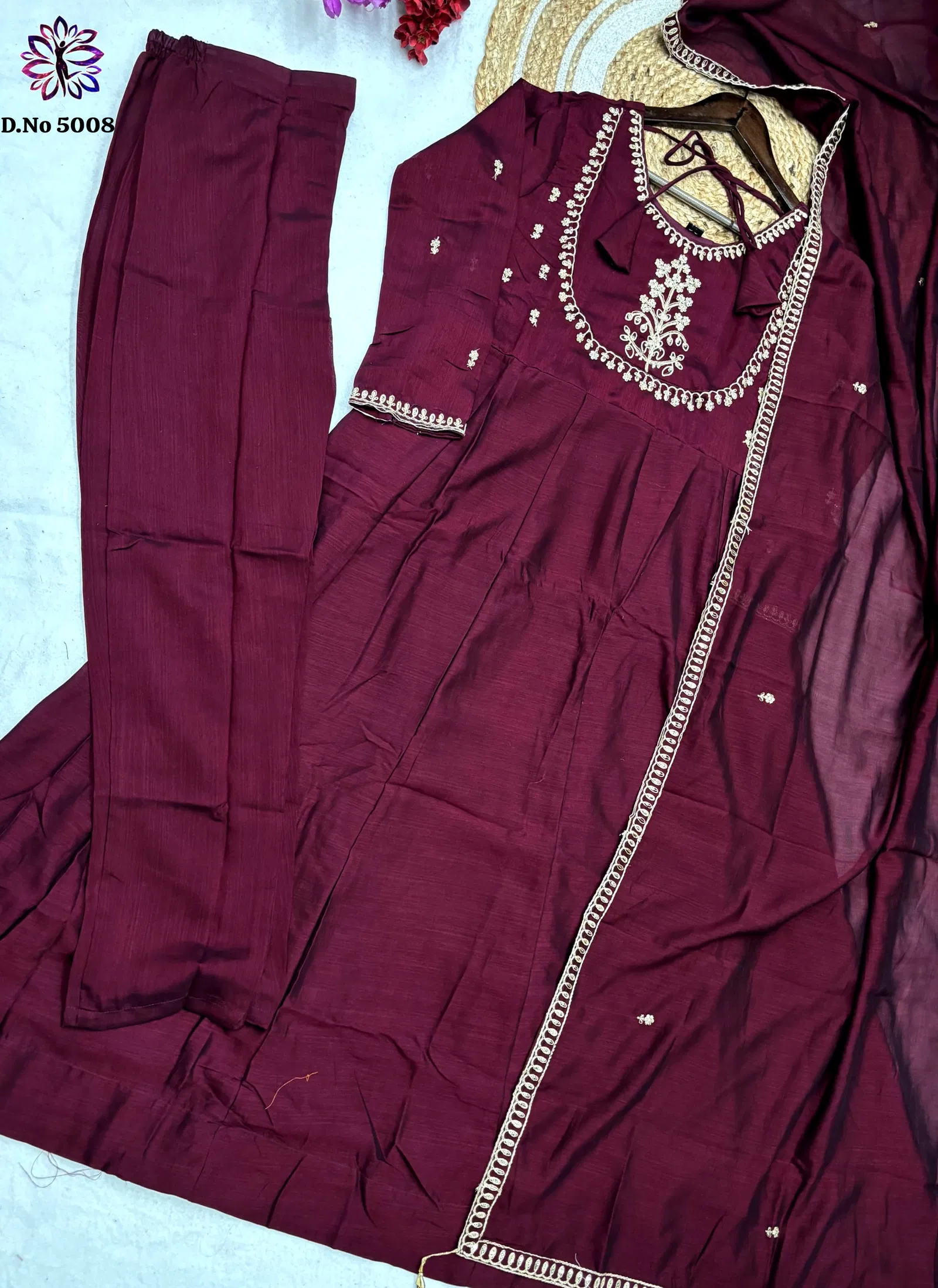 Maroon Colour KF 5008 Kalaai Embroidery Kurti With Bottom Dupatta Surat Wholesale Market