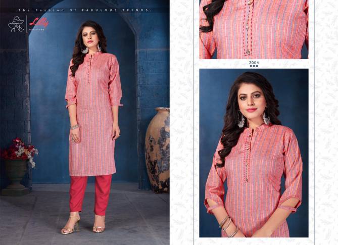 LILLY AMIRA Latest Designer Fancy Ethnic Wear Lining Rayon Katha kari Work And Designer Sleeve Heavy Kurtis Collection