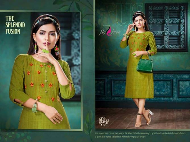 Fly Free Pari Designer Daily Ethnic Wear Embroidery Work Kurtis Collection
