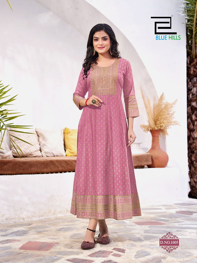 Yashika By Blue Hills Rayon Embroidered Anarkali Long Kurti Suppliers In India