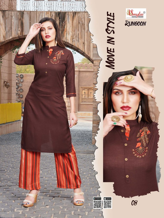 RUNG RUNGOON Fancy Regular wear Heavy plan Rayon With Hand Work Top With Palazzo Collection  