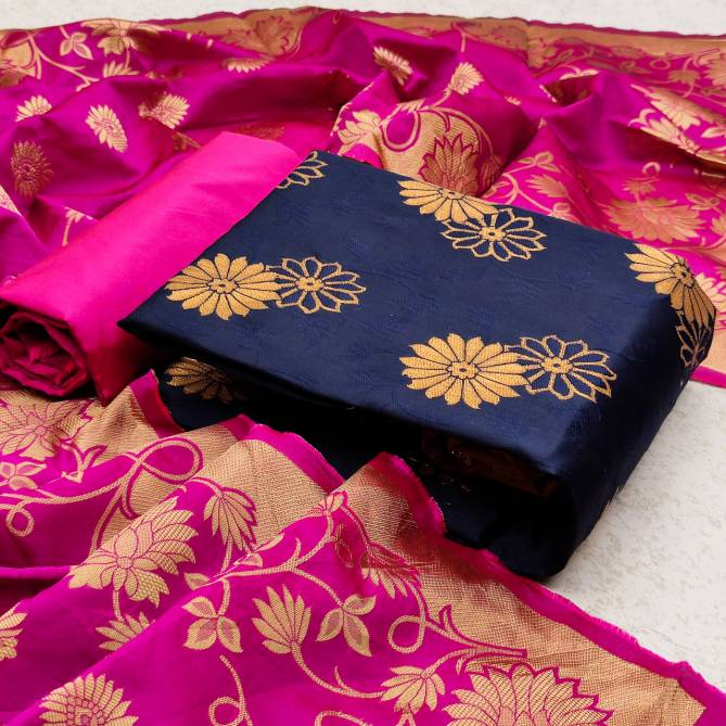 Blooming Blue Designer Fancy Latest Designer Casual Wear Banrasi Silk Dress Material Collection

