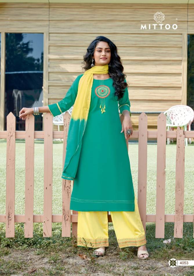 Mittoo Manohari 2 Latest fancy Designer Festive Wear Banarasi Viscose Readymade Salawar Suit Collection
