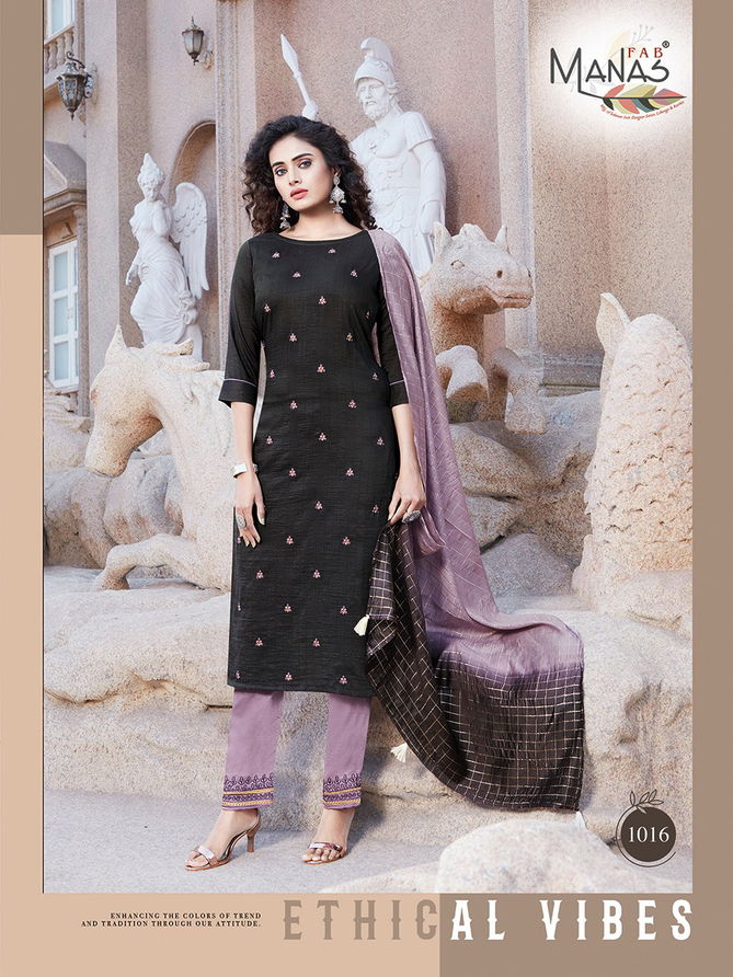 Manas Delight 3 Fancy Designer Heavy Casual Wear chinon silk With Inner With Embroidery work Readymade Salwar Suit Collection
