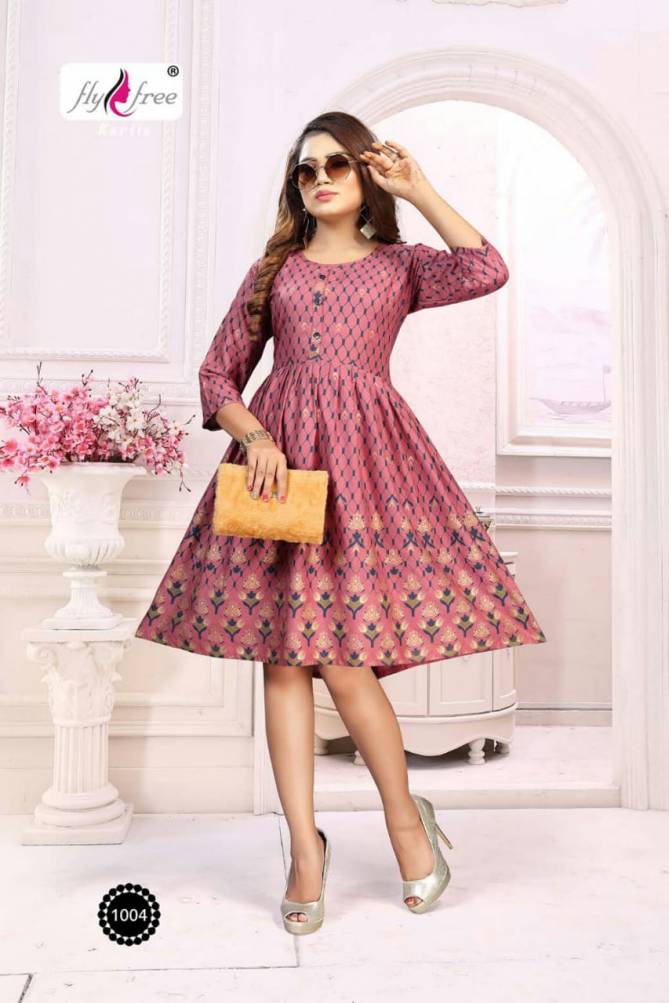 Fly Free Phonix Latest fancy bcasual wear Rayon Printed Designer Anarkali Kurtis Collection
