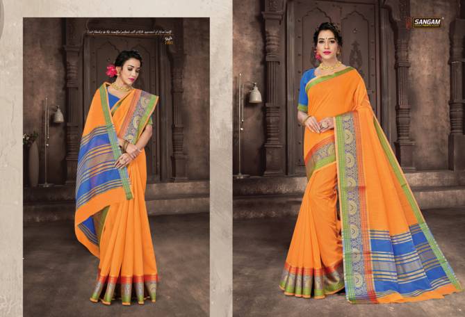 Sangam Katha Designer Ethnic Wear Cotton Handloom Printed Saree Collection
