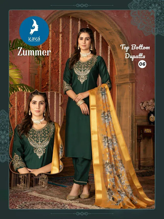 Zummer By Kaya Silk Kurti With Bottom Dupatta Suppliers In India