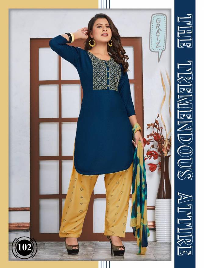 Trendy Tamanna Latest Designer Regular Wear Rayon Ready Made Salwar Suit Collection

