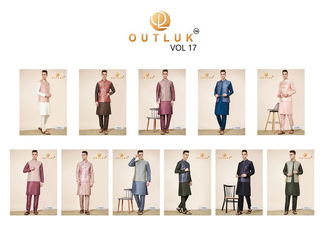 Outluk Wedding Collection Vol 17 Jaquard Mens Modi Jacket Kurta Pajama Exporters In India