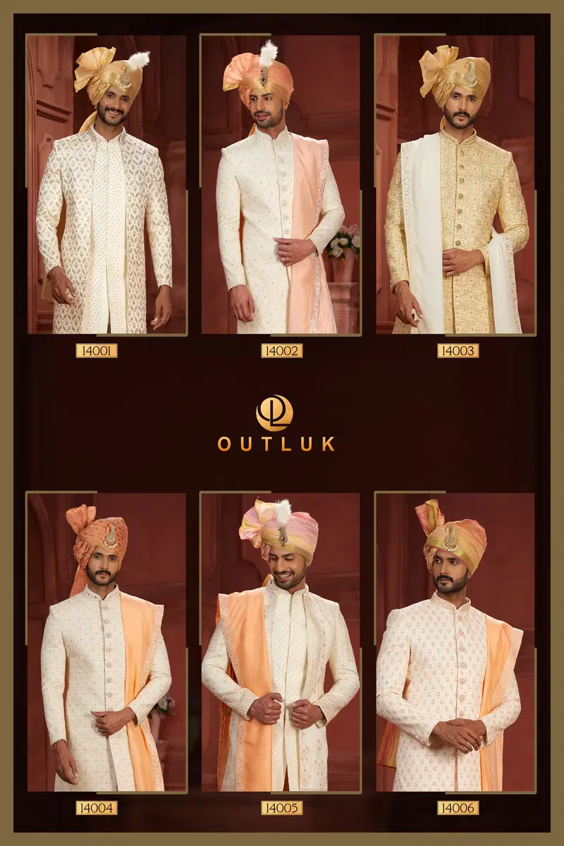 Outluk Wedding Collection Vol 14 Pure Silk Mens Wear Sherwani Wholesale Online