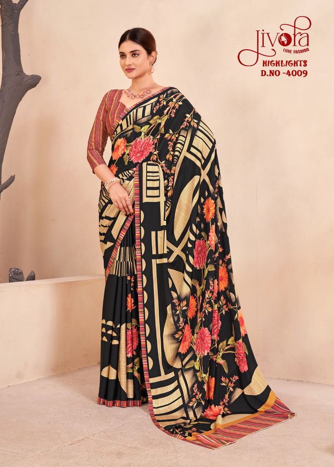 Highlight By Jivora Crepe Silk Printed Casual Wear Saree Suppliers In India