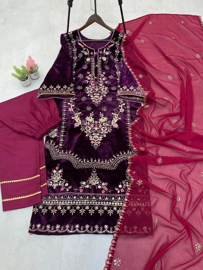 LG 1896 Chinon Velvet Designer Readymade Suits Orders In India