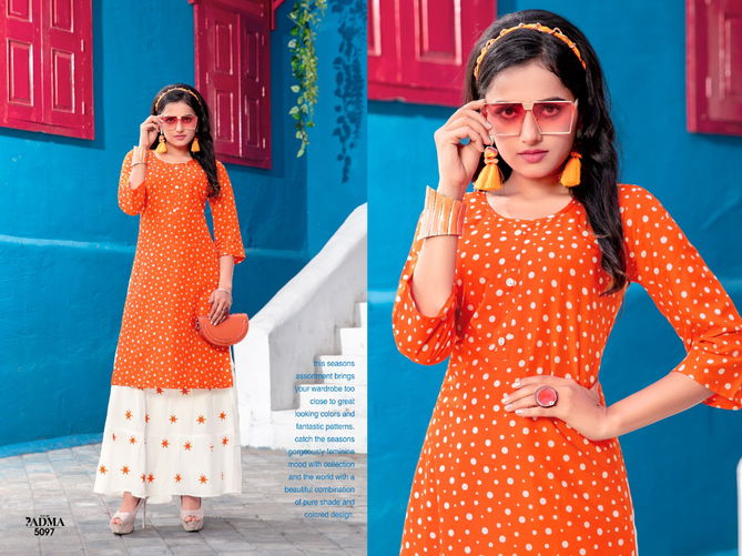 Padma 6 Fancy Festive Wear Rayon Printed Designer Kurtis With Skirt Collection
