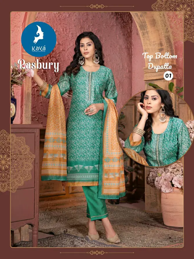 Rasbury By Kaya Chanderi Printed Kurti With Bottom Dupatta Online Wholesale