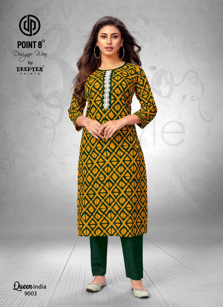 Queen India Vol 9 By Deeptex Cotton Printed Kurti With Bottom Exporters In India