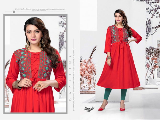 Beauty Queen Ananya Fancy Ethnic Wear Rayon Printed Anarkali Kurti Collection