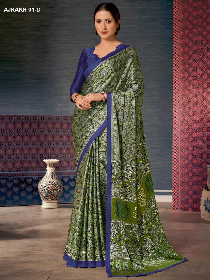 AJRAKH 01-A TO AJRAKH-01F By BT Printed Chinon Saree Online Wholesale