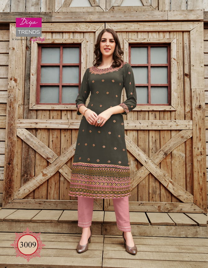 Victoria 3 Latest Fancy Designer Ethnic Wear Heavy Rayon Foil Print Designer Kurtis Collection
