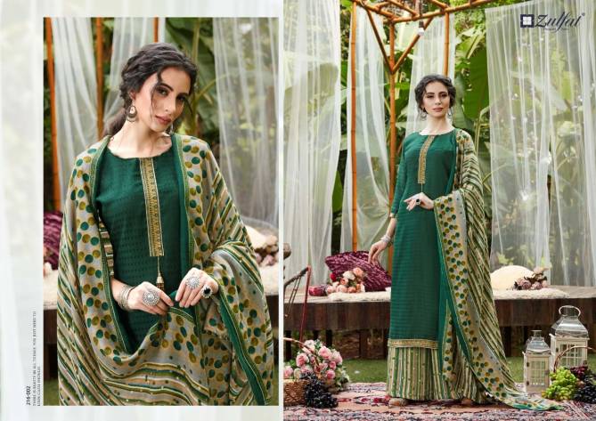 Zulfat Designer Patiala Beats Pashmina Print with Premium Elegantly Stitched Kashmiri Tie and Lace Pkazzo Suit Collection