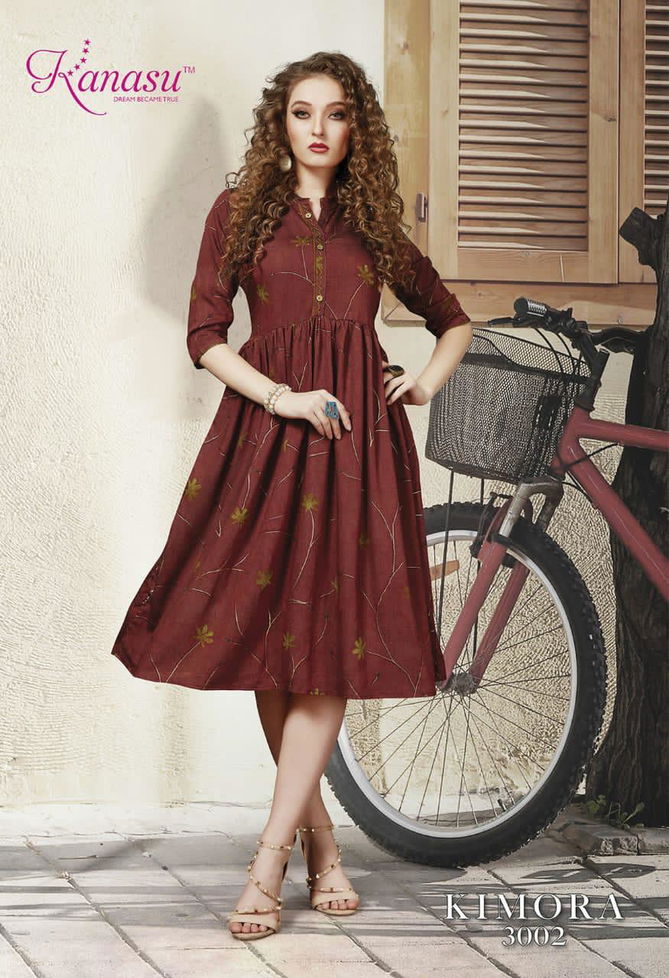 Kanasu Kimora Latest Designer Fancy Ethnic Wear Pure Rayon Printed Anarkali Kurtis Collection
