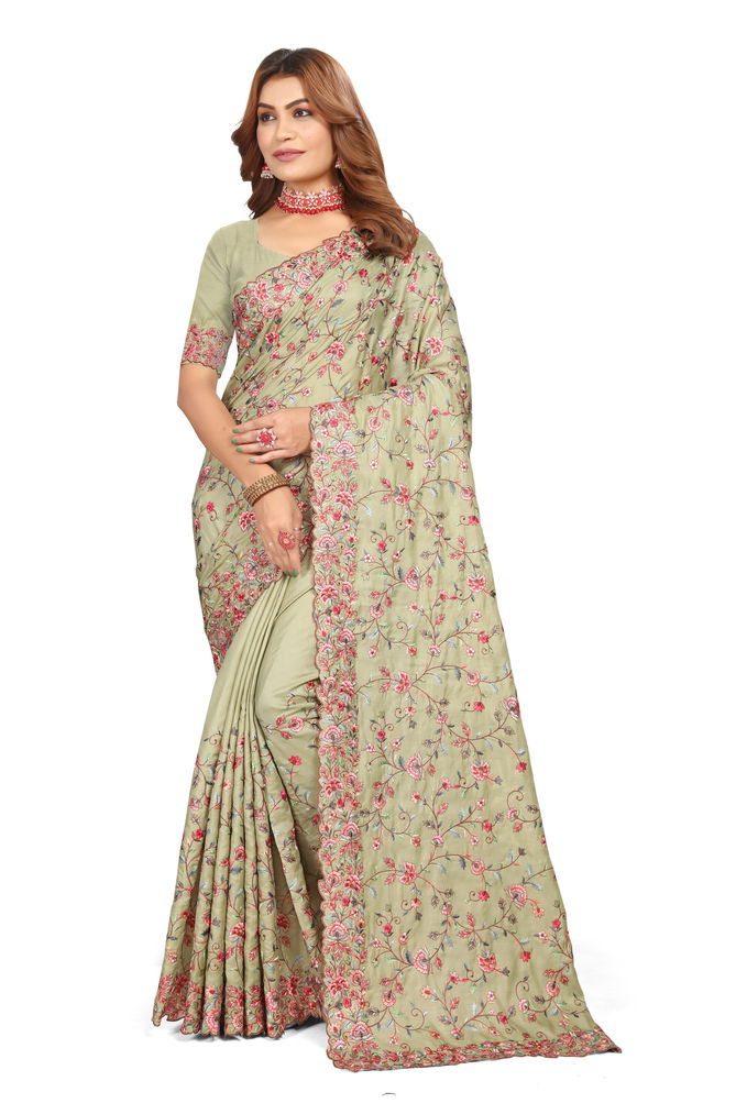 Evergreen By Utsav Nari Tusser Silk Embroidery Sarees Suppliers In India