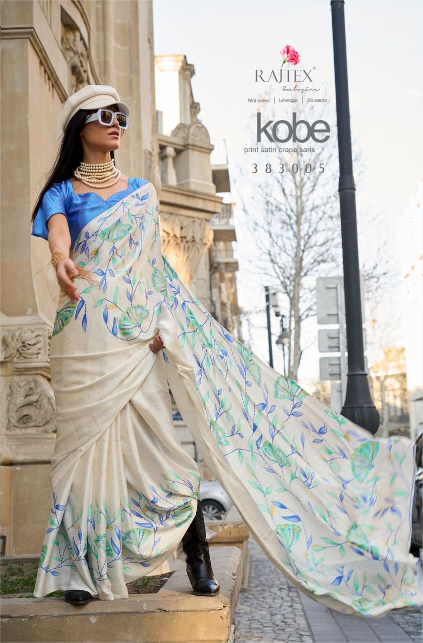 Kobe 383001 To 383018 By Rajtex Pinted Satin Crepe Sarees Surat Wholesale Market