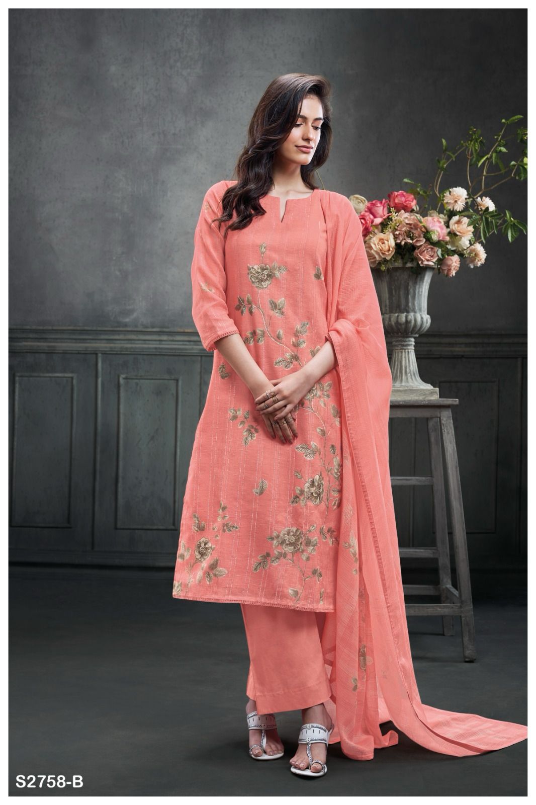 Jean 2758 By Ganga Cotton Linen Printed Dress Material Wholesalers In India