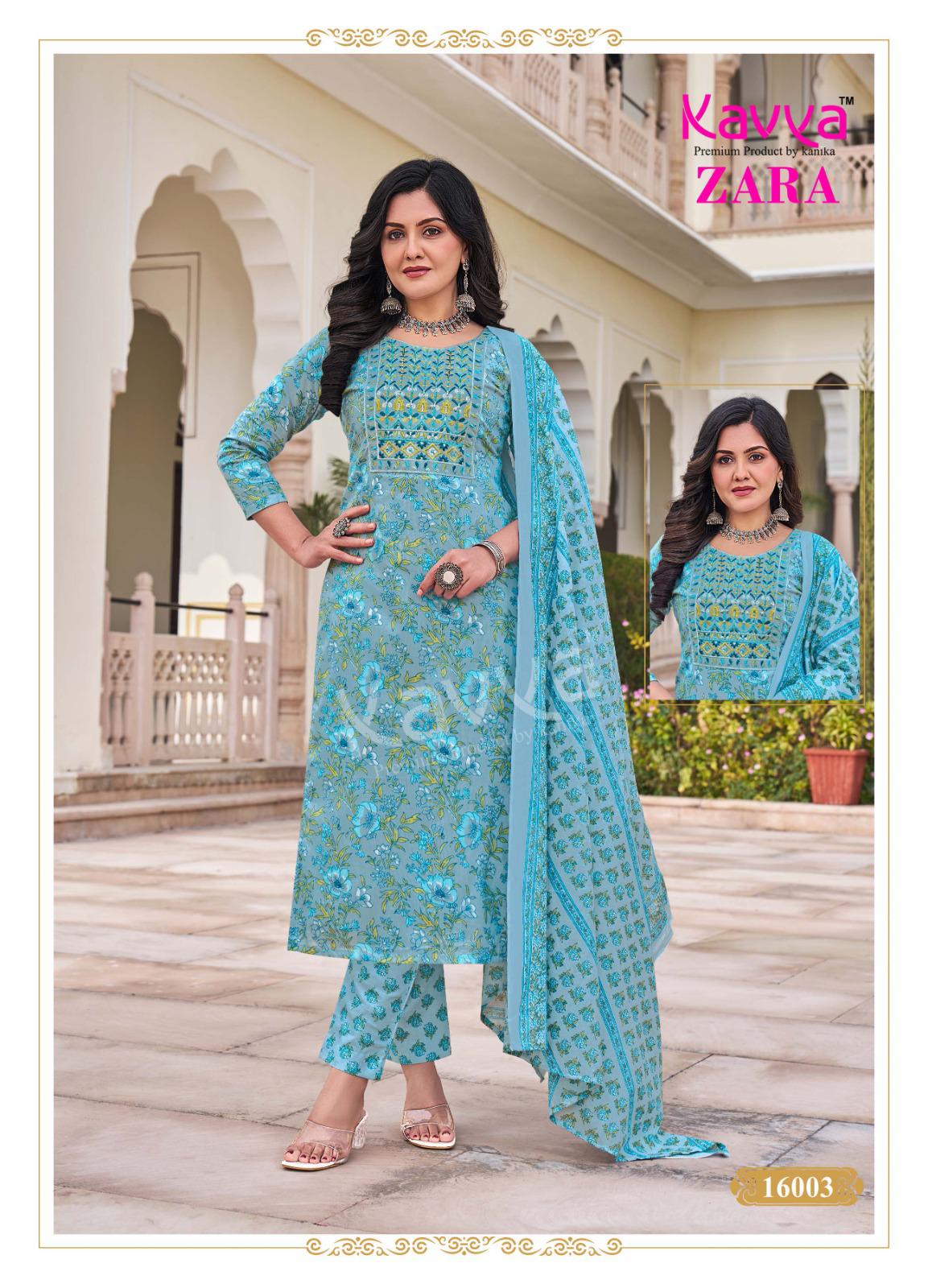 Zara Vol 16 By Kavya Cambric Cotton Embroidery Kurti With Bottom Dupatta Suppliers In India