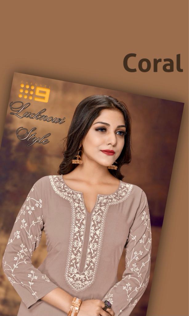 C9 Coral Latest Design Festive Wear Rayon With Embroidery Worked Kurti With Palazzo Kurtis Collection
