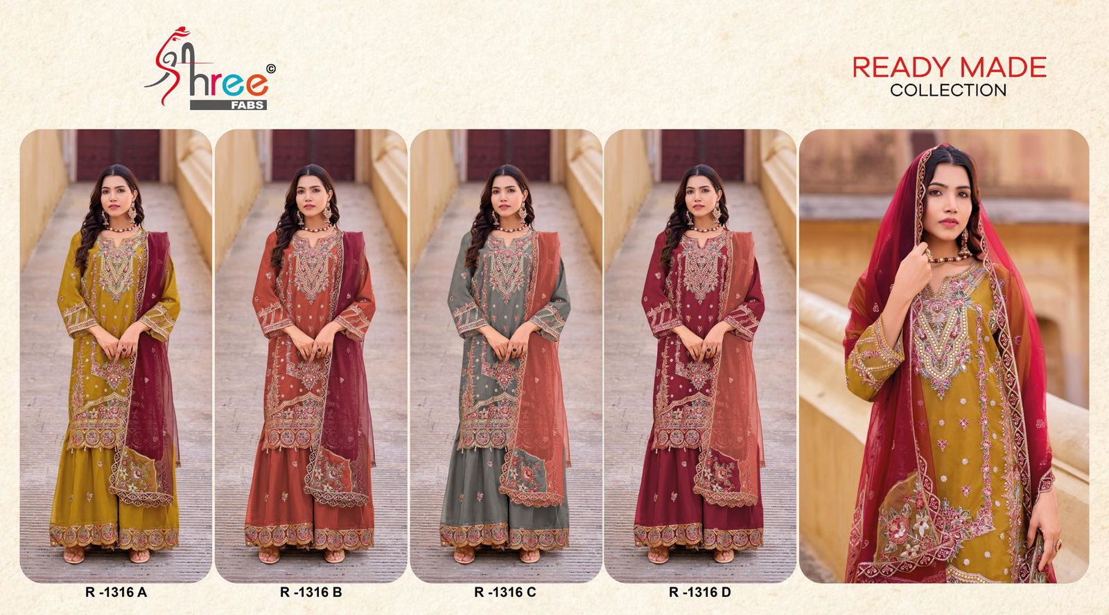 R 1316 By Shree Fabs Organza Readymade Suits Wholesale Market In Surat