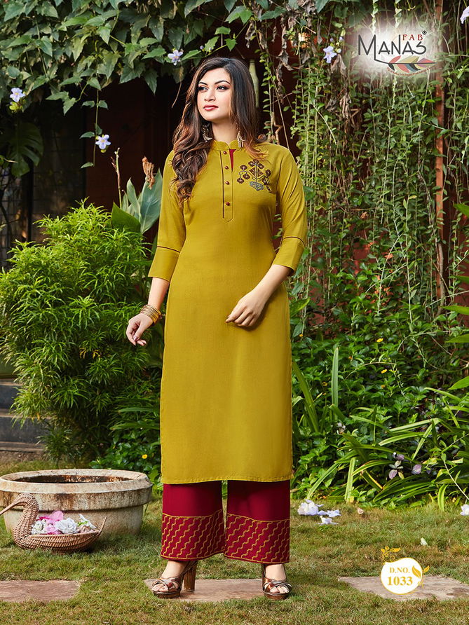 Manas Anishka 5 Latest fancy Designer Ethnic Wear Rayon Kurti With Bottom Collection
