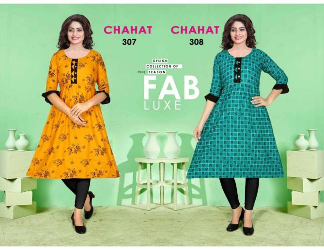 Chahat 3 Latest Fancy Casual Wear Anarkali Style Rayon Printed Flair Style Kurti Collection