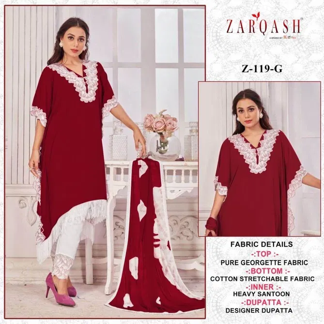 Z 119 E To H By Zarqash Fox Georgette Pakistani Readymade Suits Wholesale In India