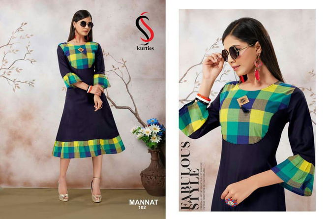 Ss Mannat Latest Beautiful Hand And Neck Designer Daily Wear Anarkali Style Kurti Collection 