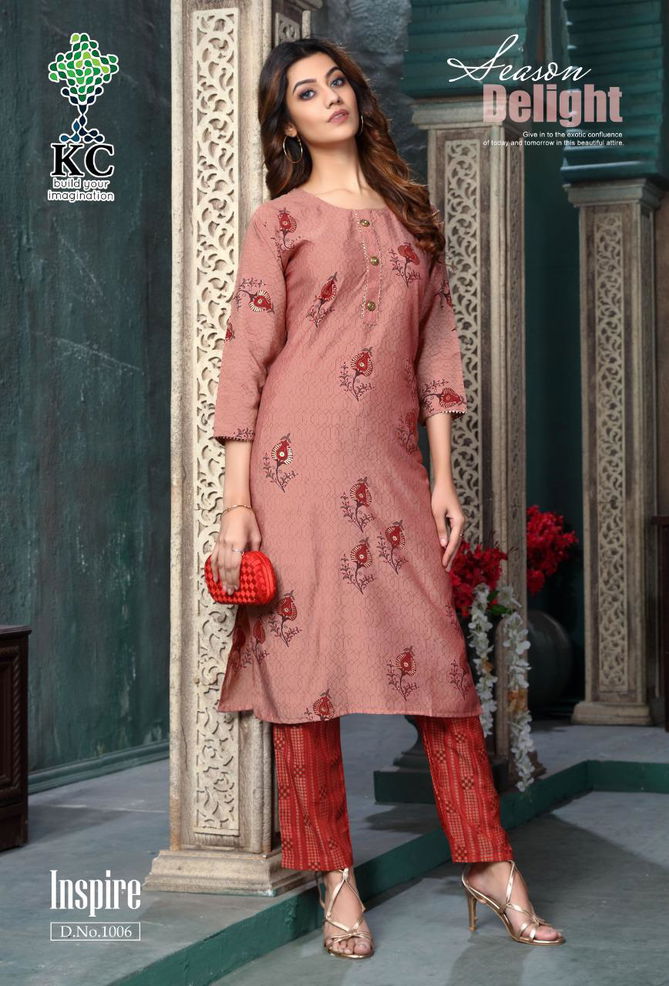 Kc Inspire Latest Designer Party Wear Printed Rayon Kurti With Bottom Collection