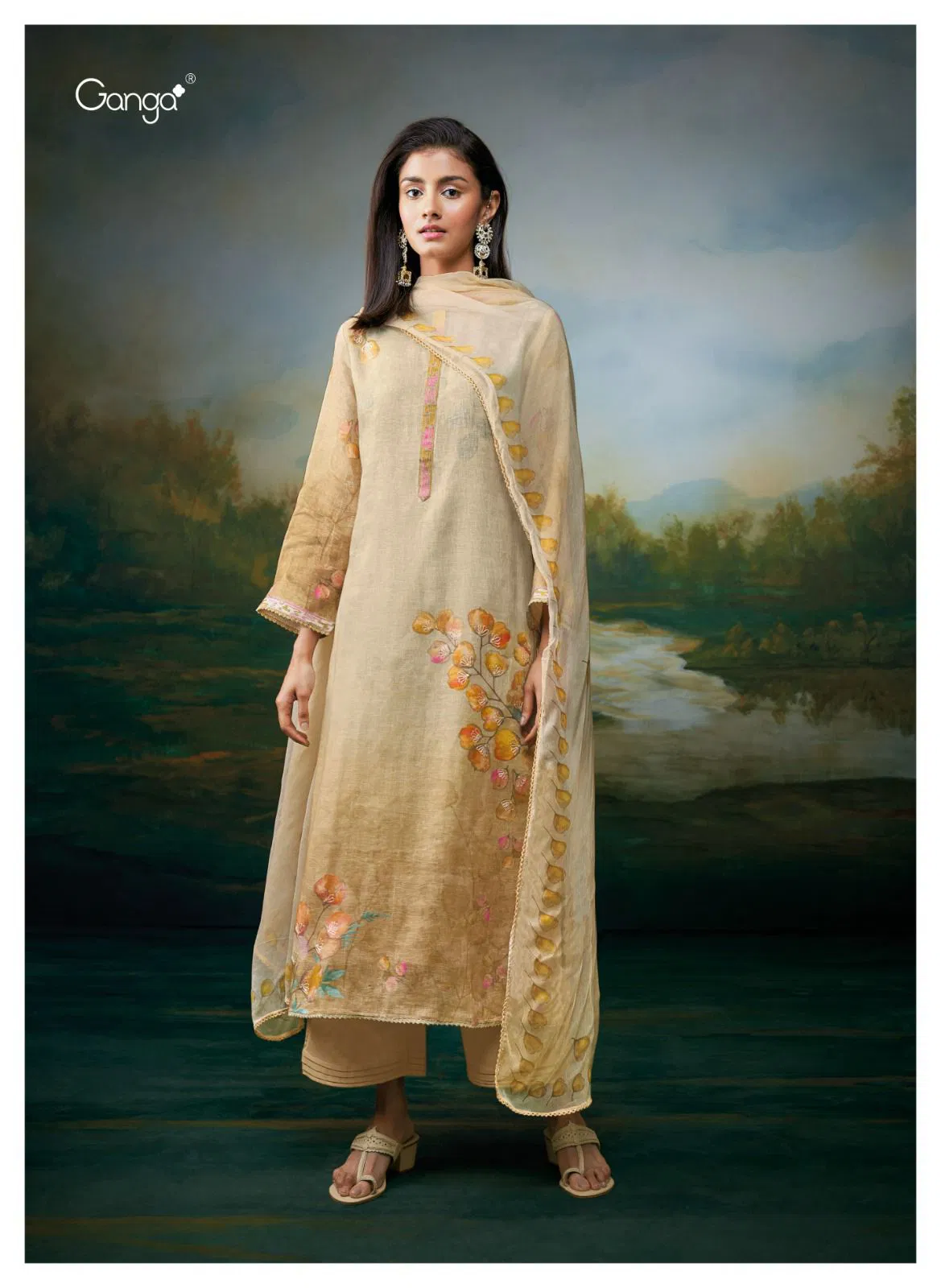 Aanvi by Ganga Cotton Linen Printed Embroidered Salwar Suit Orders In India