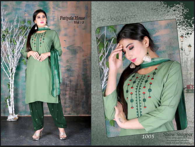 Ft Patiyala House 5 Latest Designer Fancy Festive Wear Rayon Printed Readymade Salwar Suit Collection
