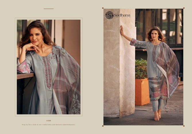 Freya By Sadhana Musline Silk Printed Dress Material Suppliers In India