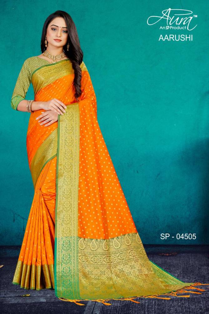 Aura Aarushi Kanjivaram Pattu Silk Designer Party wear Saree Collection at Wholesale Price