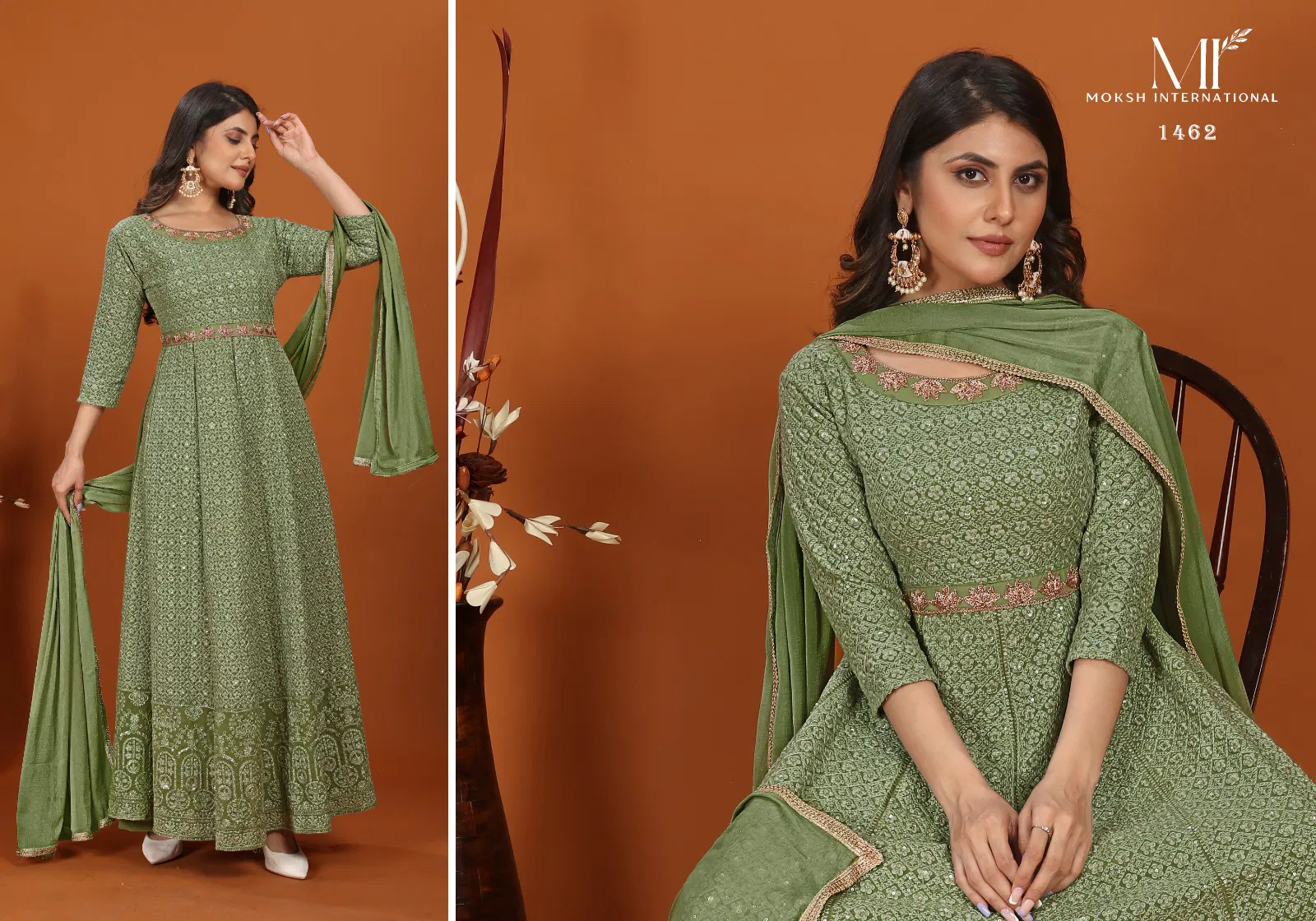 Mahek Vol 1 By Moksh Fox Premium Embroidery Gown With Dupatta Online Wholesale