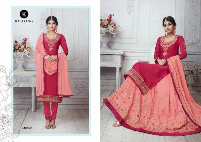 Kalarang Aasira Designer Satin Georgette With Heavy Work Salwar Suits Collection 
