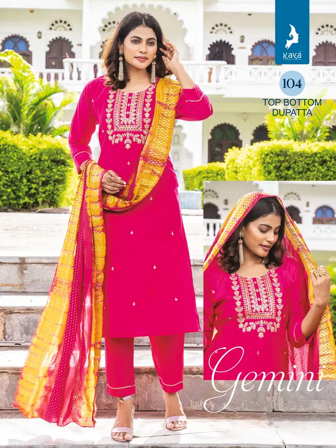 Gemini By Kaya Roman Silk Kurti With Bottom Dupatta Surat Wholesale Market