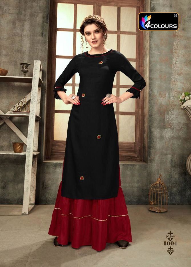 4Colours Zulfat Fancy Casual Wear Rayon Slub With Embroidery Work Kurti With Bottom Collection