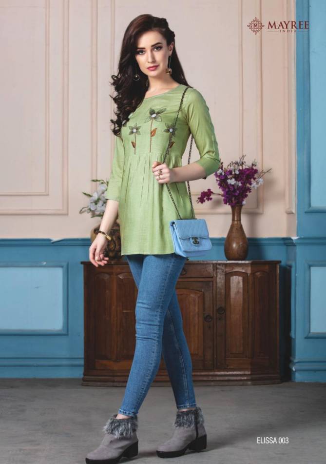 Mayree Elissa Latest Casual Wear Embroidery Work Short Tops Collection 