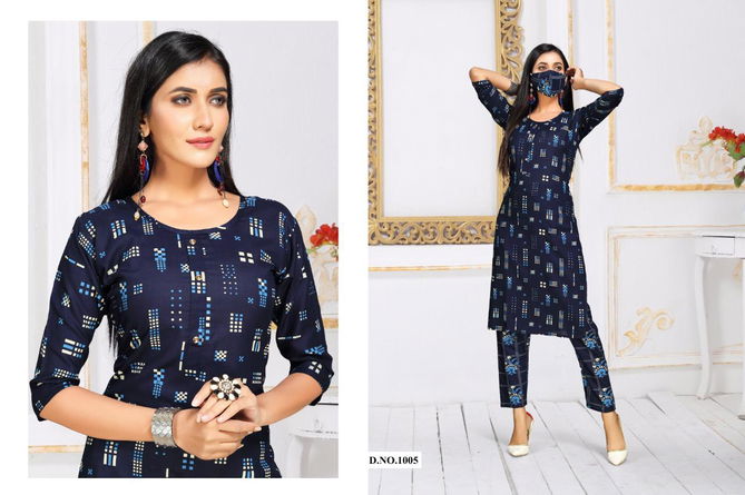 Coffee Bites 2 Casual Wear Rayon Printed Kurti  With Bottom With Mask Collection