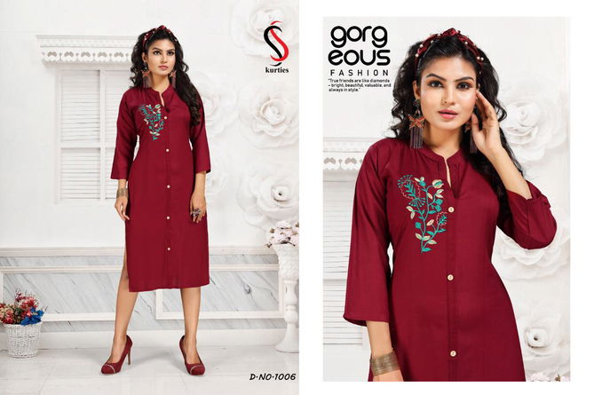 Ss Purvi 5 Latest Designer Heavy Rayon Casual Wear Embroidered Kurti Collection 