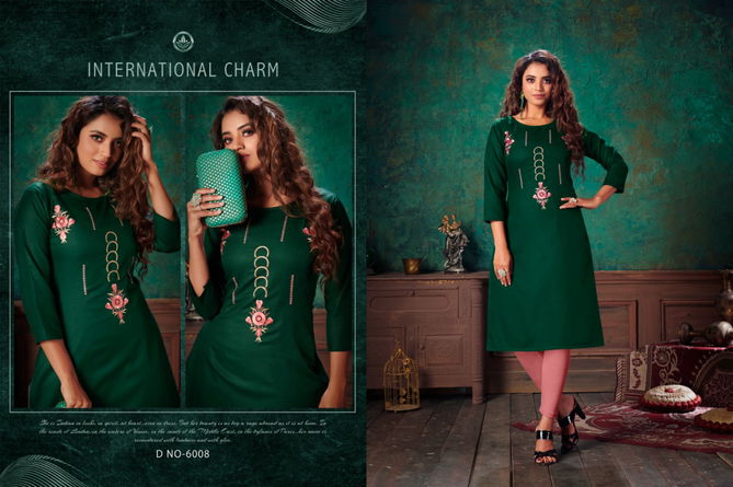 Nitisha Viva 6 Latest fancy Designer Casual Wear Long Heavy Soft Cotton Slub With Embroidery Work Kurtis Collection
