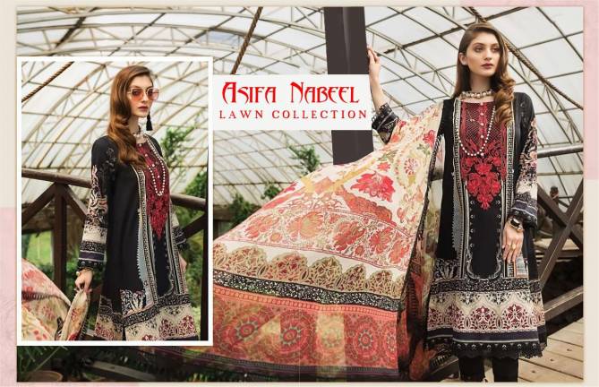 Asifa Nabeel Latest Designer Karachi Pure Lawn Cotton Dress Material Collection With Pure Cotton Mal Mal Dupatta